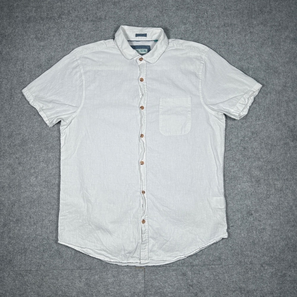 Tenth + Ocean Shirt Mens Medium White Washable Linen Cotton Blend Short Sleeve